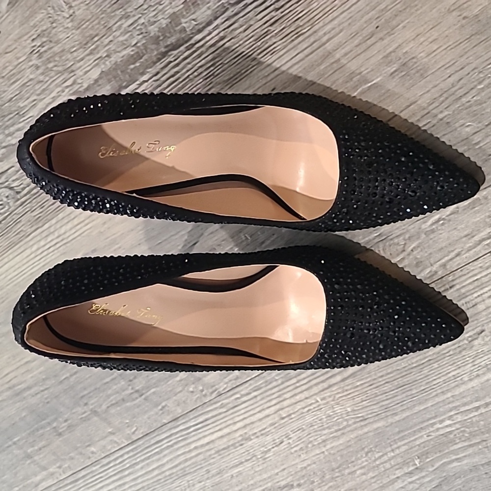 Elisabet Tang Sparkling Black Rhinestone Heels Size 8.5 - Picture 4 of 6